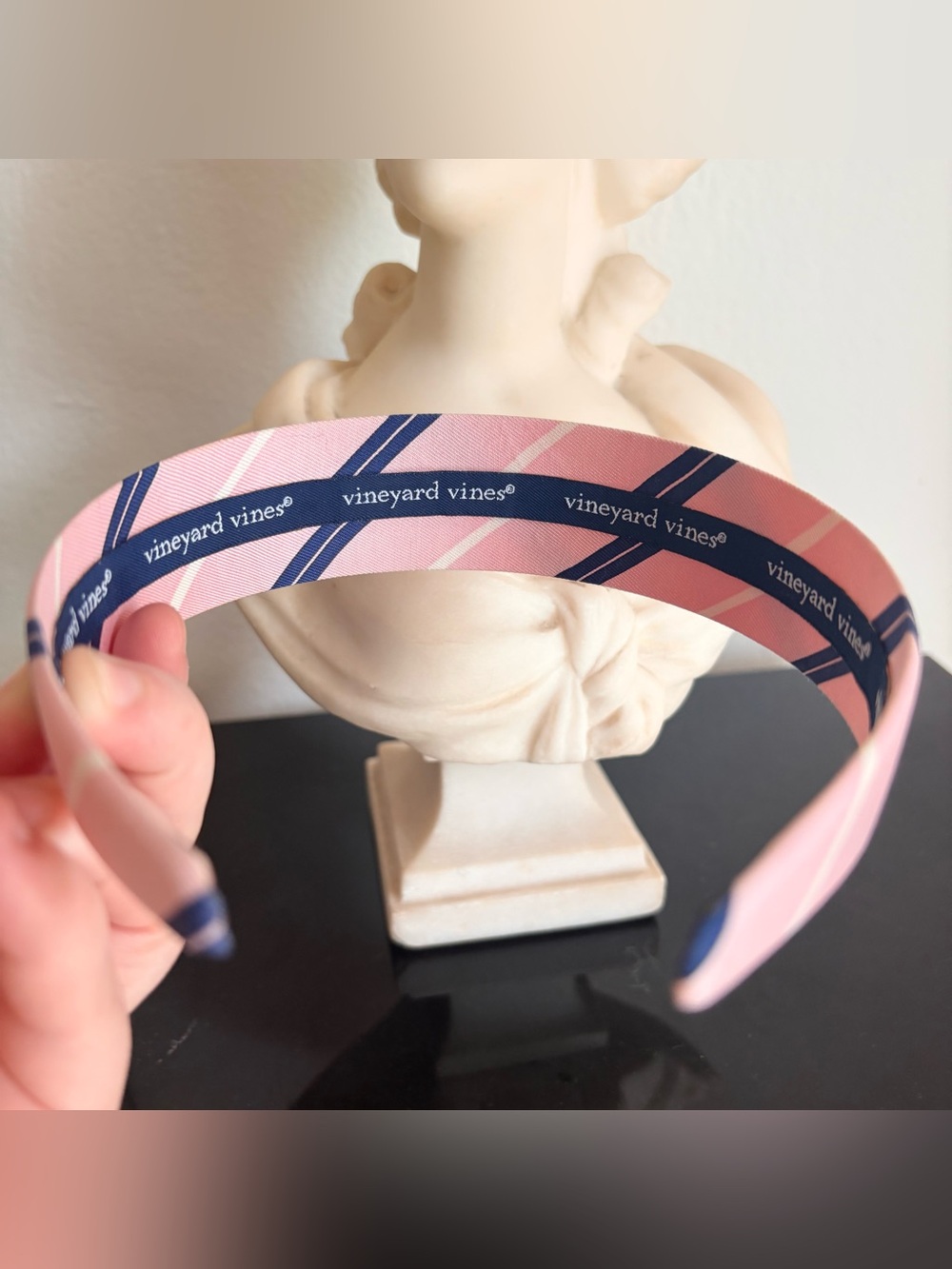 Vineyard Vines Striped Pink and Navy Headband - Picture 3 of 3